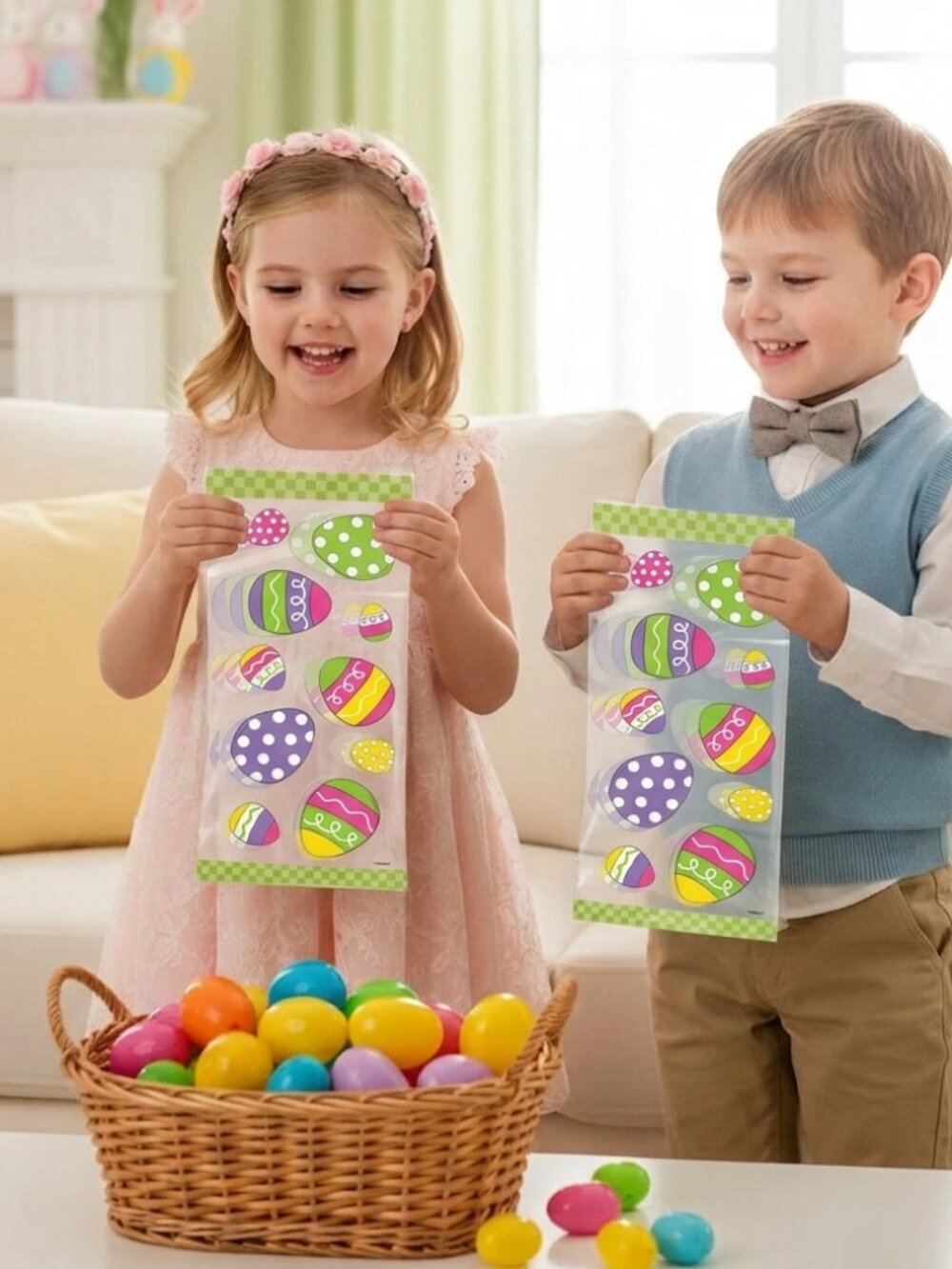 20ct Easter Egg Cello Bags - Bright Patterned Treat Bags for Party Favors